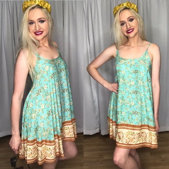 LAST 1 Umgee Mint Blue Floral Print Strap s m l - Picture 6 of 11